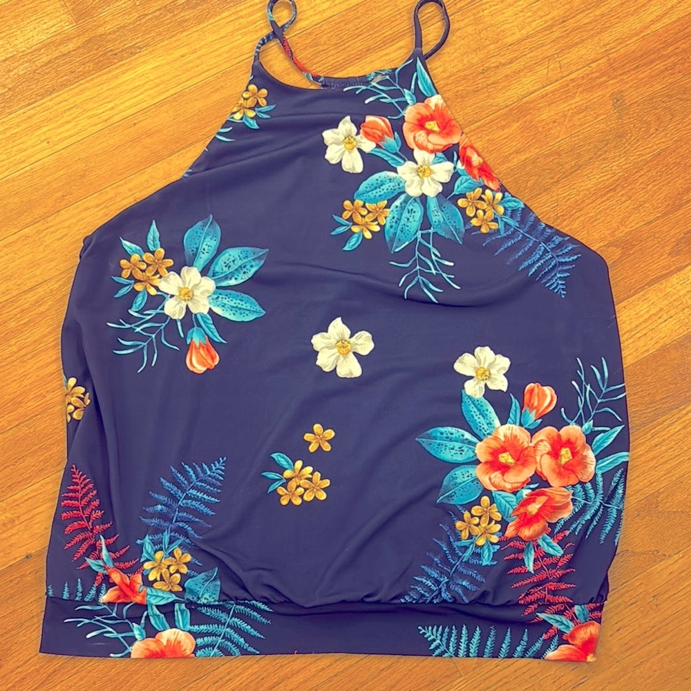 Express Hawaiian Navy Blue Floral Halter Top M EUC